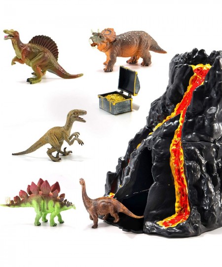 Lava Painted Volcano House with Hidden Door and 5 Dinosaur Figures with Treasure Box Dinosaur Toys for Kids $28.26 - Play Fig...