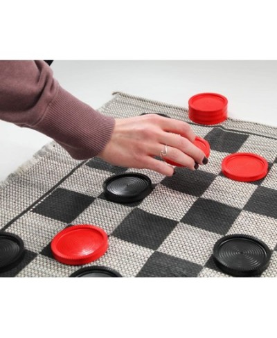 Jumbo Checkers Rug Game 3 Inch Diameter Pieces (12 Red / 12 Black) Machine Washable The Giant Original Classic Family Fun Kid...