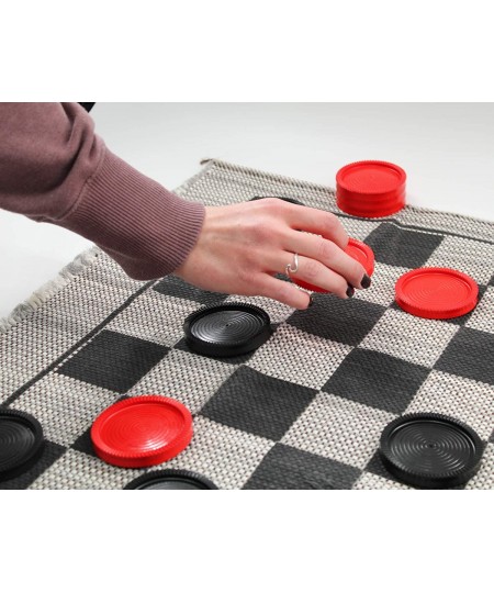 Jumbo Checkers Rug Game 3 Inch Diameter Pieces (12 Red / 12 Black) Machine Washable The Giant Original Classic Family Fun Kid...