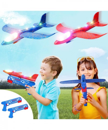 4 Pack Airplane Toy with Launcher Kids Outdoor Toys 2 Flight Mode Glider Catapult Foam Airplane Toy 2 Launcher for Kids Flyin...