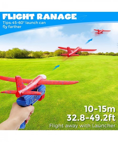 4 Pack Airplane Toy with Launcher Kids Outdoor Toys 2 Flight Mode Glider Catapult Foam Airplane Toy 2 Launcher for Kids Flyin...