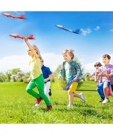 4 Pack Airplane Toy with Launcher Kids Outdoor Toys 2 Flight Mode Glider Catapult Foam Airplane Toy 2 Launcher for Kids Flyin...