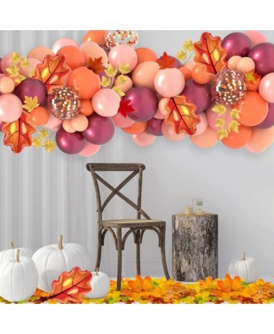 235PCS Thanksgiving Balloon Garland Kit Fall Balloons Arch with Burgundy Red Orange Balloons and Artificial Maple Leaves for ...