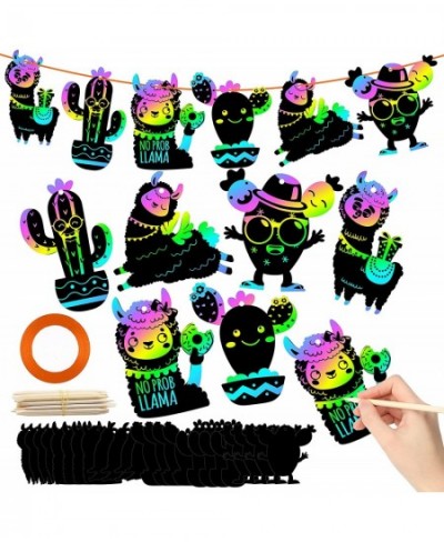 60Pcs Scratch Paper Kit- Alpaca Cactus Rainbow Llama Fiesta Mexican Party Magic Scratch Paper Art Crafts DIY Scratch Paper Or...