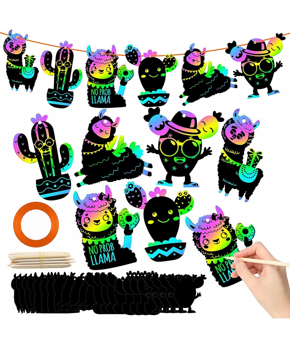 60Pcs Scratch Paper Kit- Alpaca Cactus Rainbow Llama Fiesta Mexican Party Magic Scratch Paper Art Crafts DIY Scratch Paper Or...