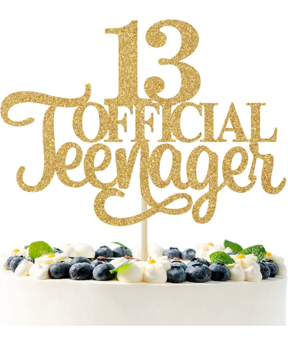 Gold Glitter 13 Official Teenager Cake Topper Official 13 Teenager/Cheers to 13 Years/Level 13 Unlocked Happy 13th Birthday C...