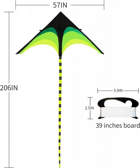 Green Kite - Beautiful and Easy Flyer Kite for Children and Adult with Long Colorful Tail String Line Accessories Easy to Soa...