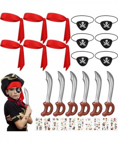 28 Pieces Halloween Pirate Party Favor Supplies Pirate Accessories with 6 Red Tie Headband 6 Pirate Eye Patch 6 Inflatable Sw...