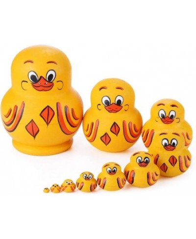 10 Pcs Wooden Yellow Duck Handmade Russian Nesting Dolls Toys Cute Lovely Animal Matryoshka Stacking Dolls Home Decor Educati...