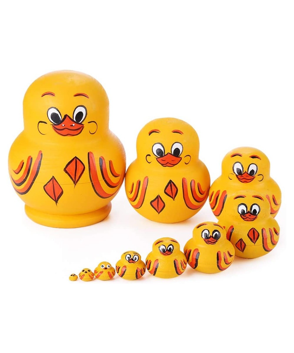 10 Pcs Wooden Yellow Duck Handmade Russian Nesting Dolls Toys Cute Lovely Animal Matryoshka Stacking Dolls Home Decor Educati...