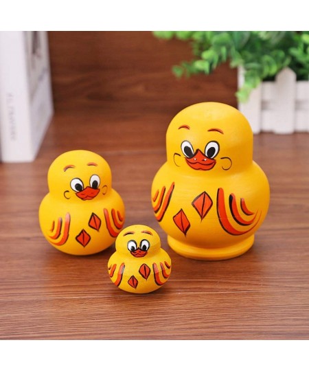 10 Pcs Wooden Yellow Duck Handmade Russian Nesting Dolls Toys Cute Lovely Animal Matryoshka Stacking Dolls Home Decor Educati...