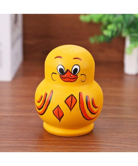 10 Pcs Wooden Yellow Duck Handmade Russian Nesting Dolls Toys Cute Lovely Animal Matryoshka Stacking Dolls Home Decor Educati...