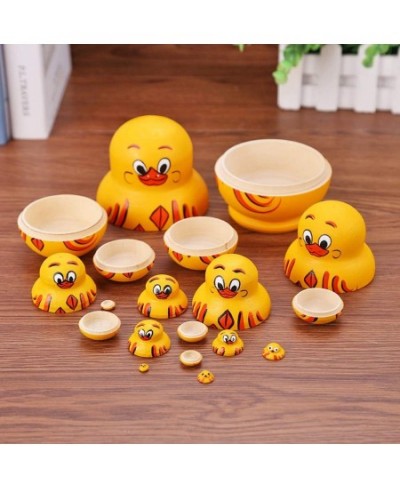 10 Pcs Wooden Yellow Duck Handmade Russian Nesting Dolls Toys Cute Lovely Animal Matryoshka Stacking Dolls Home Decor Educati...