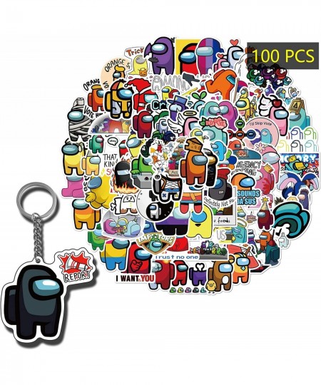 Game Stickers (100Pcs with Imposter Keychain).Gifts Merch Game Toys Keychain Sticker for Laptop Water Bottle Bike Car Luggage...