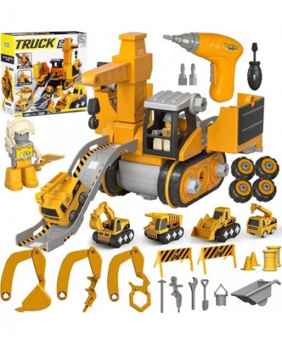 Construction Truck Toys for 3 4 5 6 Years Old Toddlers Kids Boys and Girls STEM Take Apart Toys Cars with Electric Drill 4 in...