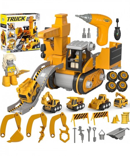 Construction Truck Toys for 3 4 5 6 Years Old Toddlers Kids Boys and Girls STEM Take Apart Toys Cars with Electric Drill 4 in...