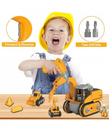 Construction Truck Toys for 3 4 5 6 Years Old Toddlers Kids Boys and Girls STEM Take Apart Toys Cars with Electric Drill 4 in...