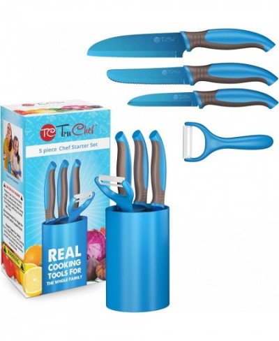 Kids Knife Set For Cooking – 5 Piece Kids Cook Set in Blue – Kids Cooking Supplies with Kids Chef Knife Kids Paring Knife Kid...