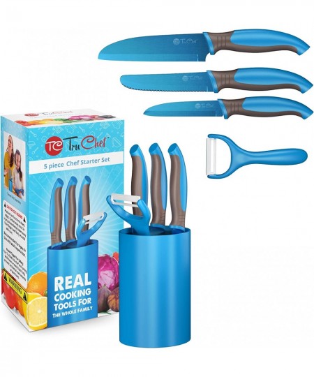 Kids Knife Set For Cooking – 5 Piece Kids Cook Set in Blue – Kids Cooking Supplies with Kids Chef Knife Kids Paring Knife Kid...