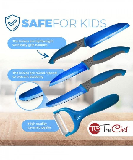 Kids Knife Set For Cooking – 5 Piece Kids Cook Set in Blue – Kids Cooking Supplies with Kids Chef Knife Kids Paring Knife Kid...