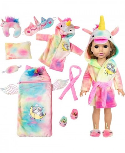 14.5 Inch Girl Doll Clothes and Sleeping Bag Set -14 to 14.5 Inch Doll Unicorn Nightgown with Matching Shoes Pillow & Eye Mas...