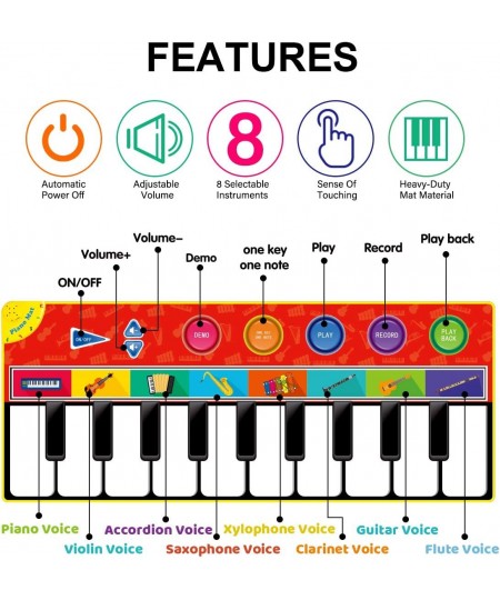 Kids Toys Large Musical Mat 58.26 * 23.62" - Music Floor Piano Keyboard Dance Play Mat with 8 Musical Instrument Sounds 5 Pla...