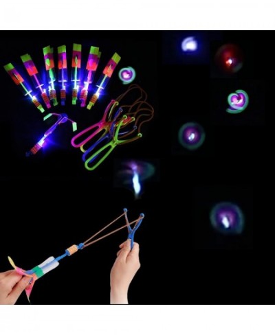 24Pieces Arrow Rocket Helicopter 12 Launchers + 12 LED Helicopters Rocket Slingshot Flying Copters for Glow in The Dark Kids ...