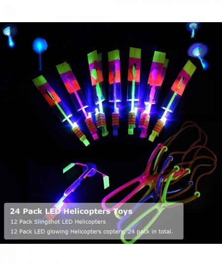 24Pieces Arrow Rocket Helicopter 12 Launchers + 12 LED Helicopters Rocket Slingshot Flying Copters for Glow in The Dark Kids ...