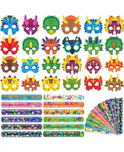 48 Pcs Kids Dinosaur Felt Masks Slap Bracelets Party Favors Set Dinosaur Birthday Party Supplies Decorations Carnival Prizes ...