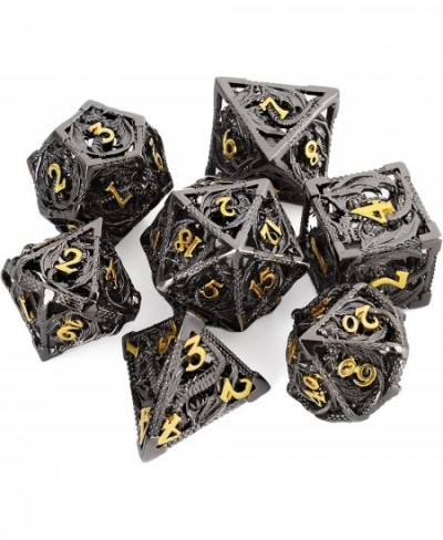 Metal DND Dice Set - Premium Hollow Black and Gold Dragon Metal Dice for Role Playing Games (RPG) - Polyhedral Dice Set for D...