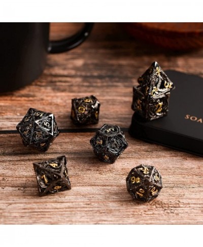 Metal DND Dice Set - Premium Hollow Black and Gold Dragon Metal Dice for Role Playing Games (RPG) - Polyhedral Dice Set for D...