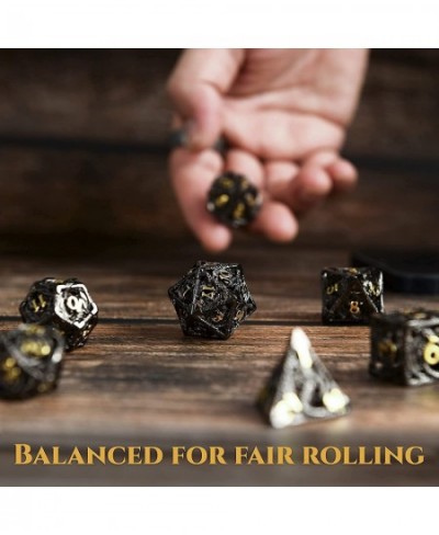 Metal DND Dice Set - Premium Hollow Black and Gold Dragon Metal Dice for Role Playing Games (RPG) - Polyhedral Dice Set for D...