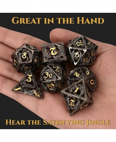 Metal DND Dice Set - Premium Hollow Black and Gold Dragon Metal Dice for Role Playing Games (RPG) - Polyhedral Dice Set for D...