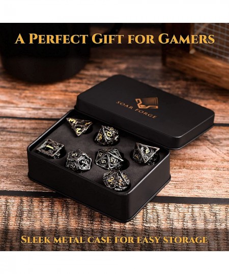 Metal DND Dice Set - Premium Hollow Black and Gold Dragon Metal Dice for Role Playing Games (RPG) - Polyhedral Dice Set for D...