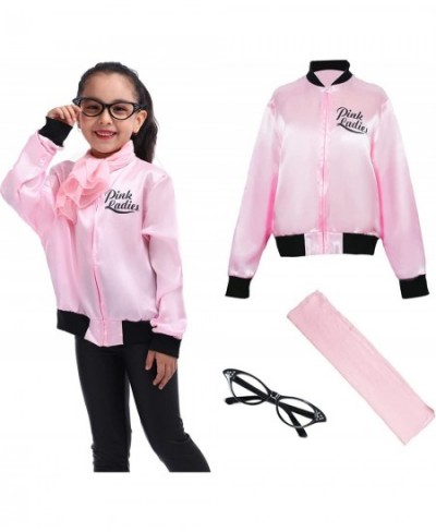 1950s Girls Party Pink Ladies Jacket Grease Costume with Chiffon Pink Neck Scarfs and Black Cat Eye Glasses $37.58 - Kids' Co...