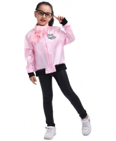 1950s Girls Party Pink Ladies Jacket Grease Costume with Chiffon Pink Neck Scarfs and Black Cat Eye Glasses $37.58 - Kids' Co...