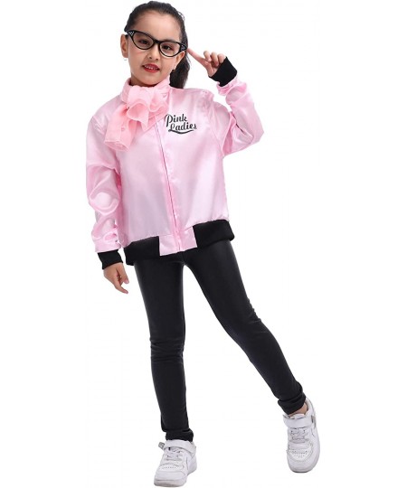 1950s Girls Party Pink Ladies Jacket Grease Costume with Chiffon Pink Neck Scarfs and Black Cat Eye Glasses $37.58 - Kids' Co...