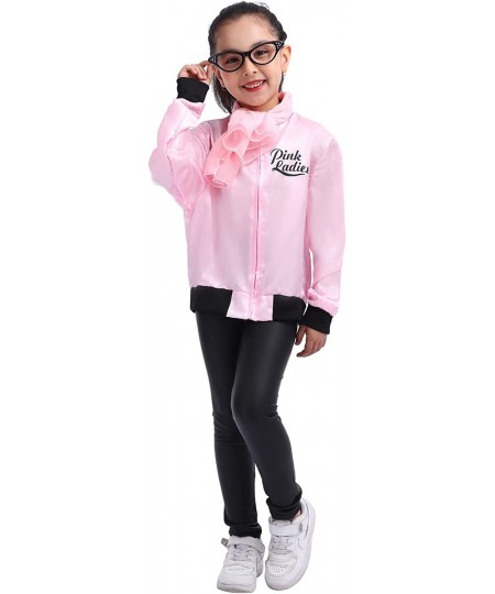 1950s Girls Party Pink Ladies Jacket Grease Costume with Chiffon Pink Neck Scarfs and Black Cat Eye Glasses $37.58 - Kids' Co...