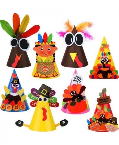 8 Pieces Thanksgiving Turkey Craft Kit Party Hat Craft Fun Celebration Kit for Thanksgiving DIY Party Game Decoration 8 Style...