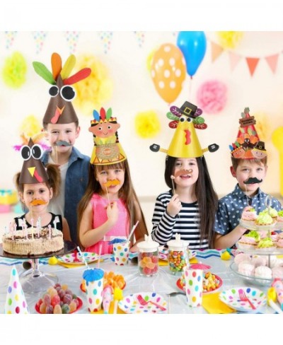 8 Pieces Thanksgiving Turkey Craft Kit Party Hat Craft Fun Celebration Kit for Thanksgiving DIY Party Game Decoration 8 Style...