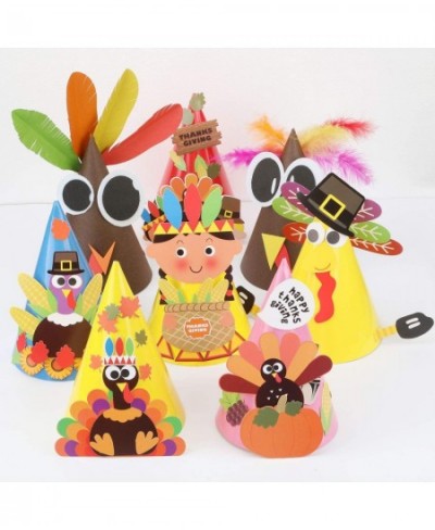 8 Pieces Thanksgiving Turkey Craft Kit Party Hat Craft Fun Celebration Kit for Thanksgiving DIY Party Game Decoration 8 Style...