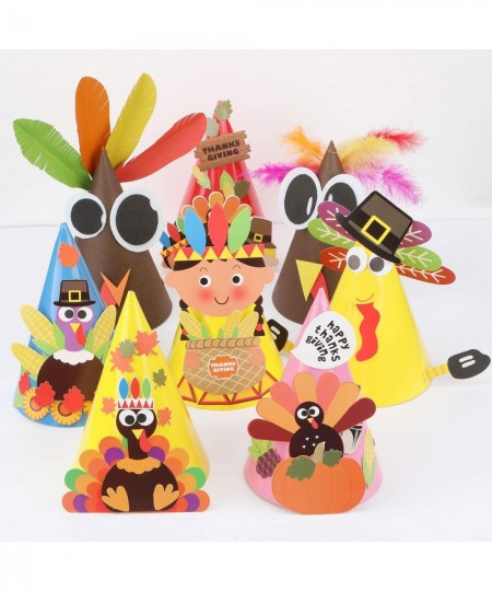 8 Pieces Thanksgiving Turkey Craft Kit Party Hat Craft Fun Celebration Kit for Thanksgiving DIY Party Game Decoration 8 Style...