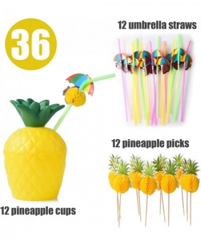 12 Pineapple Cups with 12 Umbrella Straws and 12 Cocktail Drink Picks Hawaiian Luau Tiki and Beach Party Decorations for Kids...