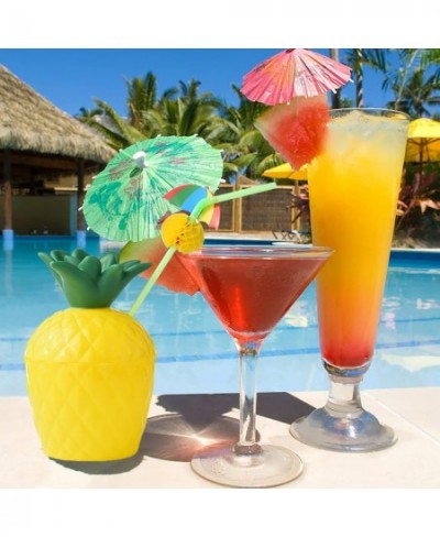 12 Pineapple Cups with 12 Umbrella Straws and 12 Cocktail Drink Picks Hawaiian Luau Tiki and Beach Party Decorations for Kids...