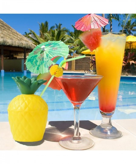 12 Pineapple Cups with 12 Umbrella Straws and 12 Cocktail Drink Picks Hawaiian Luau Tiki and Beach Party Decorations for Kids...