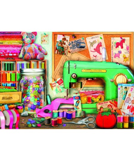 - 500 Piece Jigsaw Puzzle for Adults 18" X 24" - The Sewing Desk - Crafts Yarn Bear Patches Art Home 500 pc Jigsaw by Artist ...