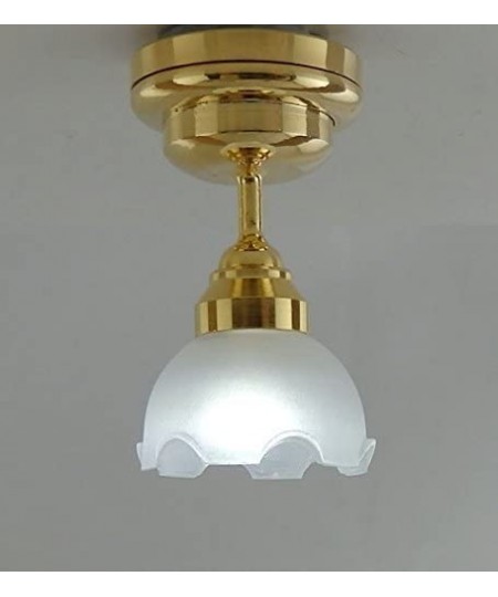 House Miniature Lighting Led Battery Light 1:12 Ceiling Lamp Fluted Shade $46.25 - Dollhouse Accessories