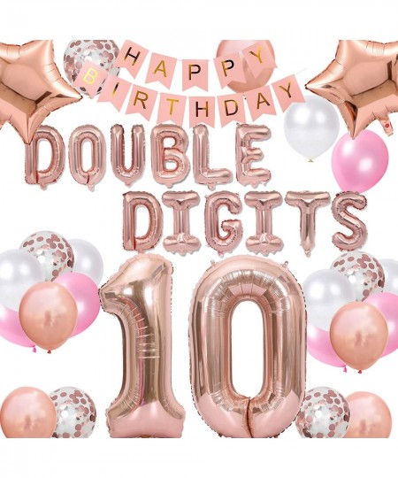 10th Birthday Decorations Rose Gold for Girls Double Digits 10th Birthday Balloon Happy Birthday Banner with Rose Gold Star F...