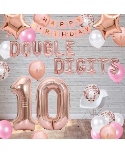 10th Birthday Decorations Rose Gold for Girls Double Digits 10th Birthday Balloon Happy Birthday Banner with Rose Gold Star F...