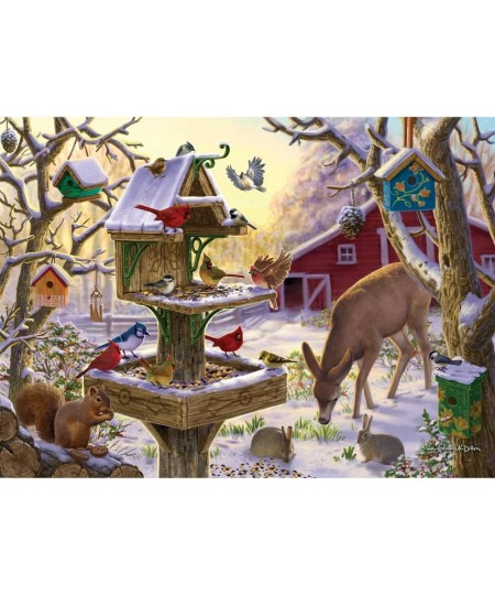 300 Large Piece Jigsaw Puzzle for Adults - Sunrise Feasting - 300 pc Animals Winter Scene Jigsaw by Artist Liz Goodrick-Dillo...